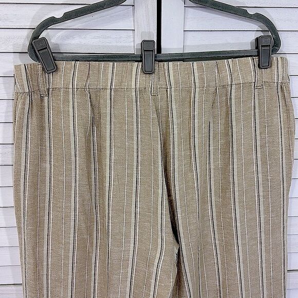 J. Jill Pants Size Large Crop Linen Blend Striped Tan Wide-Leg - Picture 6 of 13